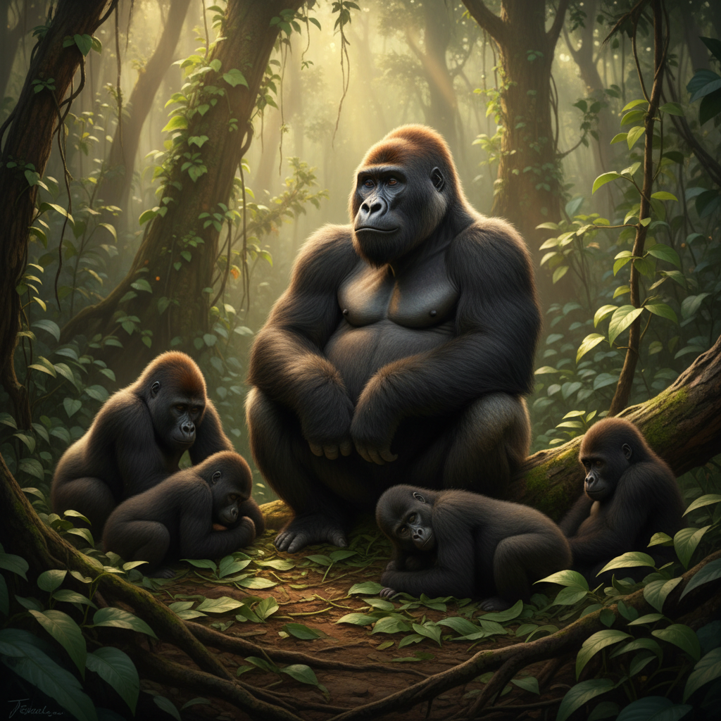 Gorilla family resting