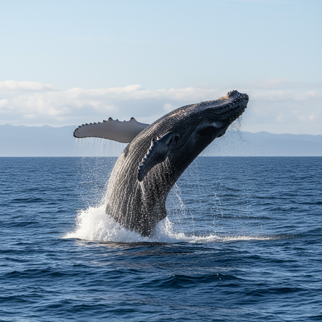 Humpback whale breaching ocean surface