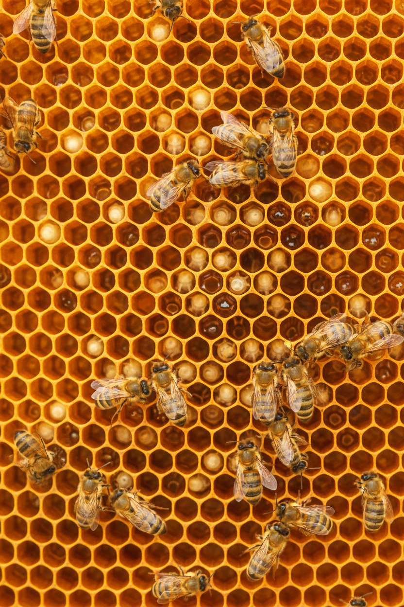 Inside beehive with honeycomb