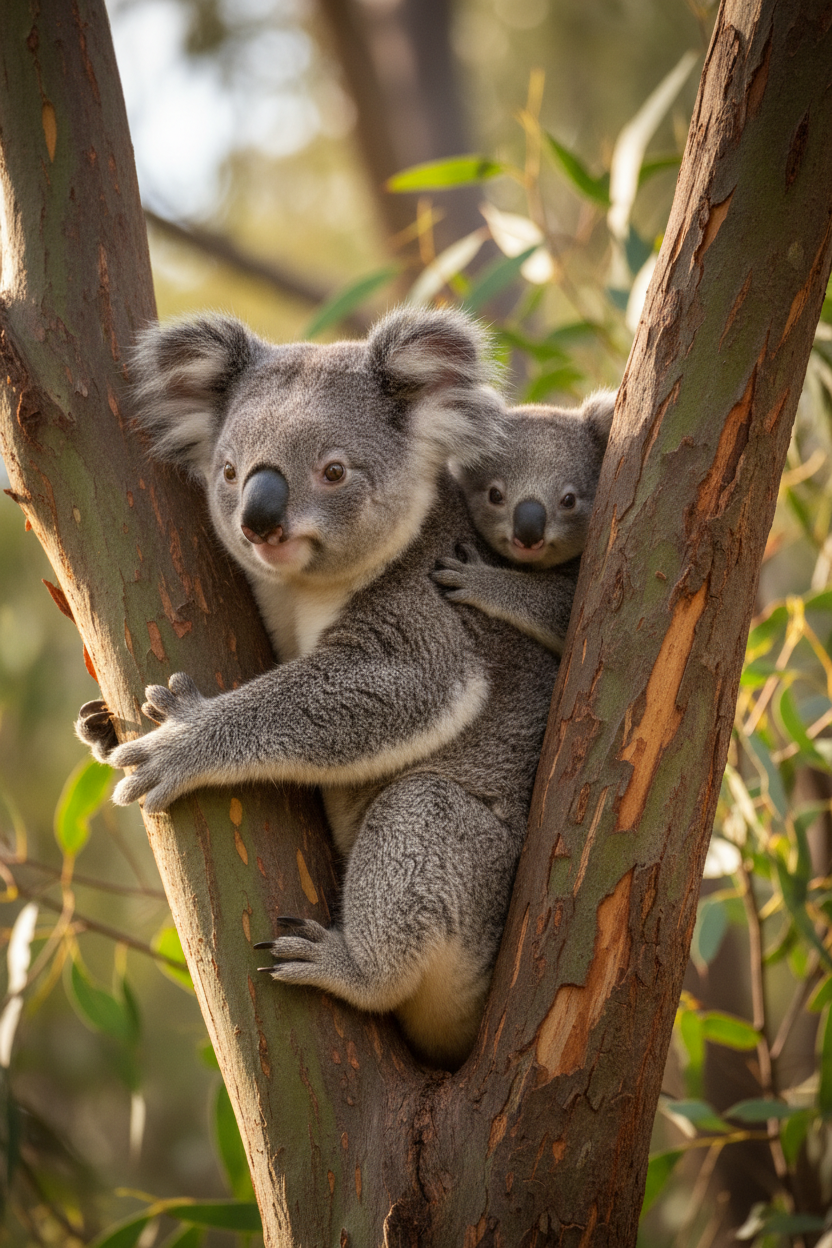 Koala mother with joey