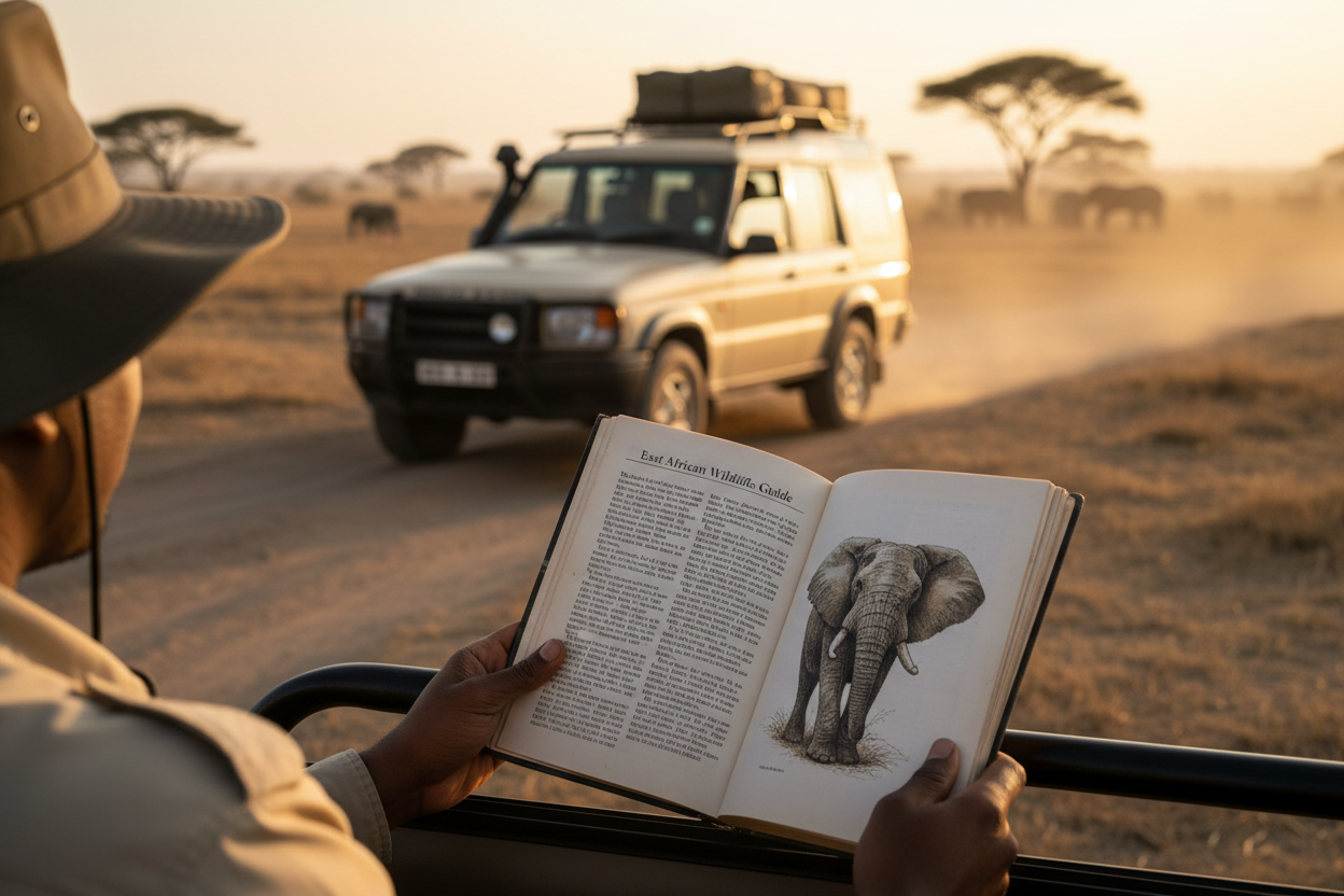 Person reading on game drive