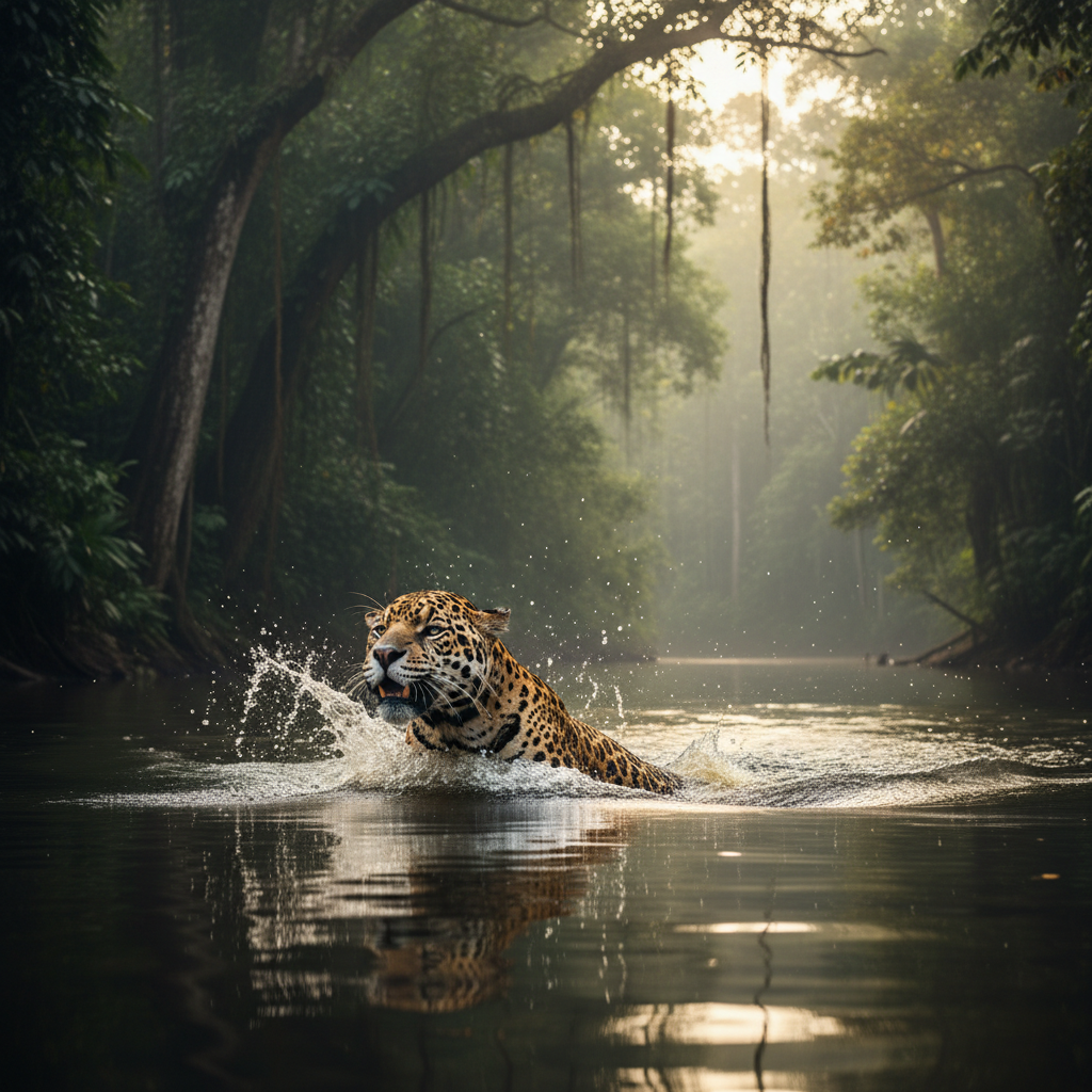 Jaguar swimming