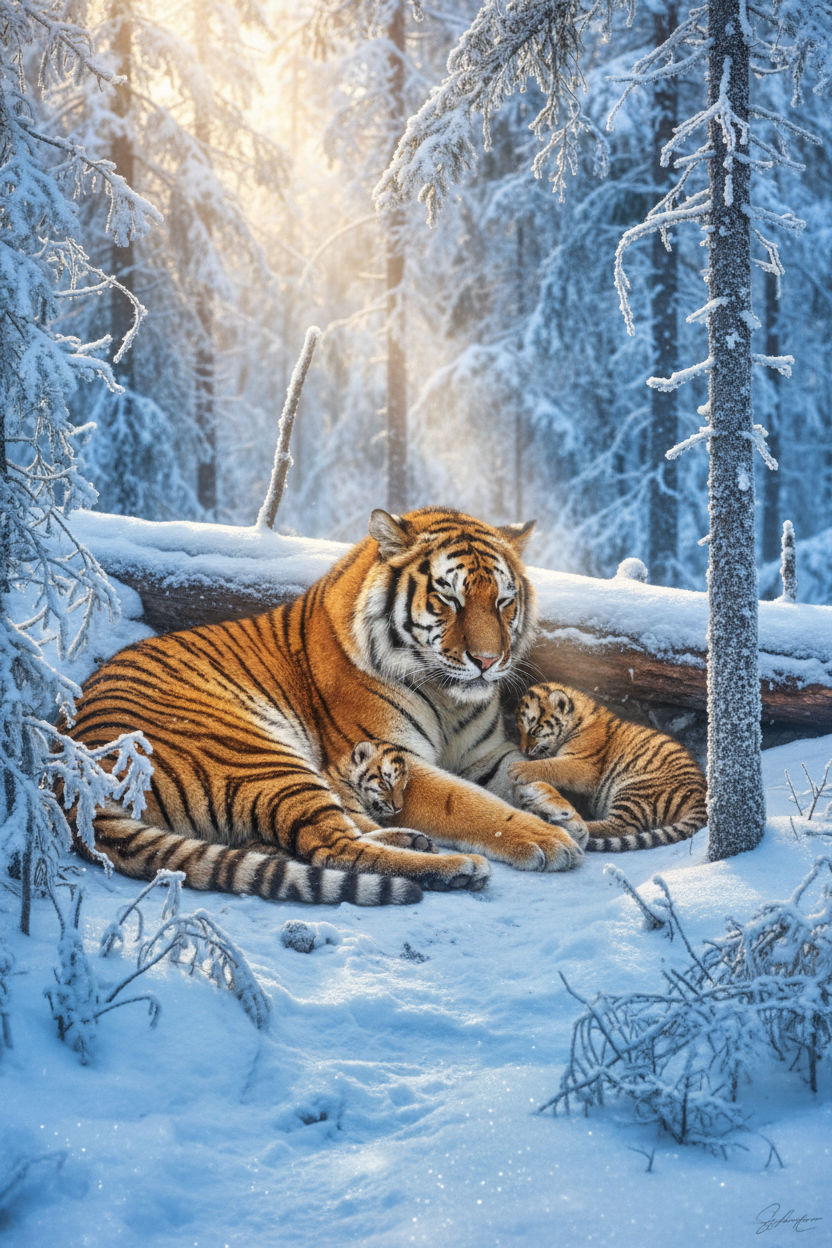 Tiger mother with cubs