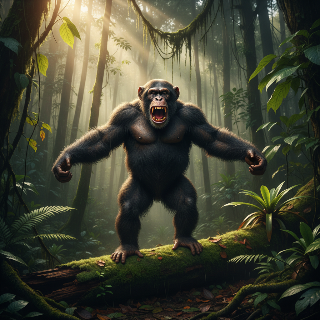 Alpha male chimpanzee displaying