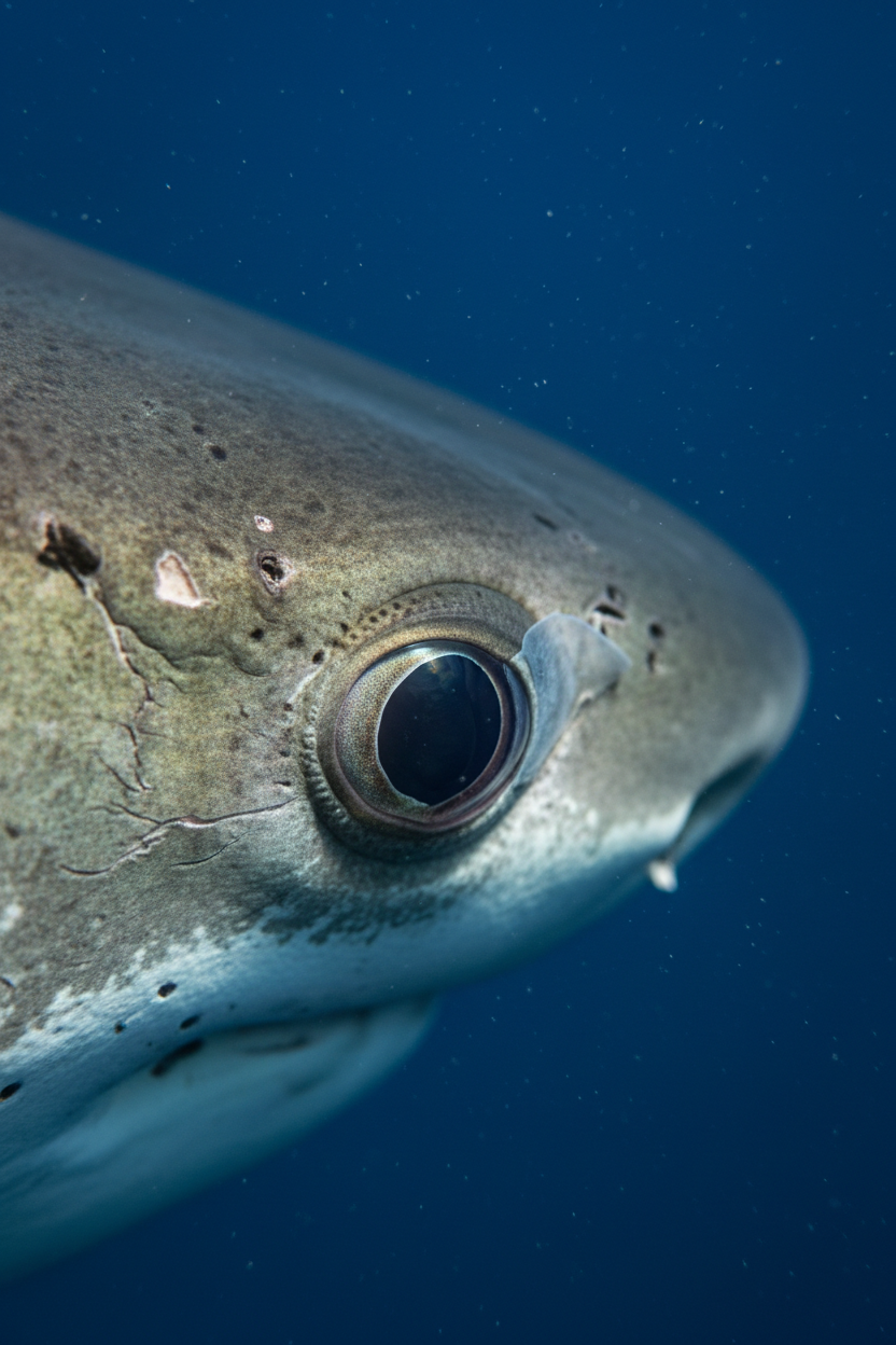 Great white shark eye close up