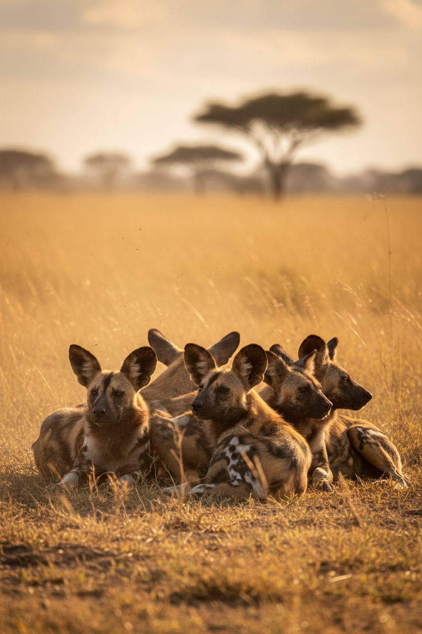 Wild dog pack resting