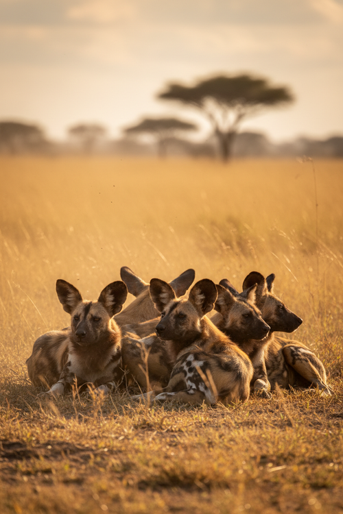 Wild dog pack resting