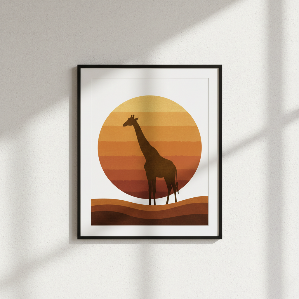 Giraffe sunset silhouette print