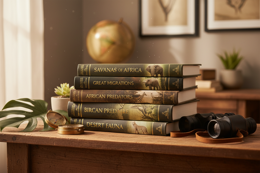 Encyclopedia stack with safari accessories