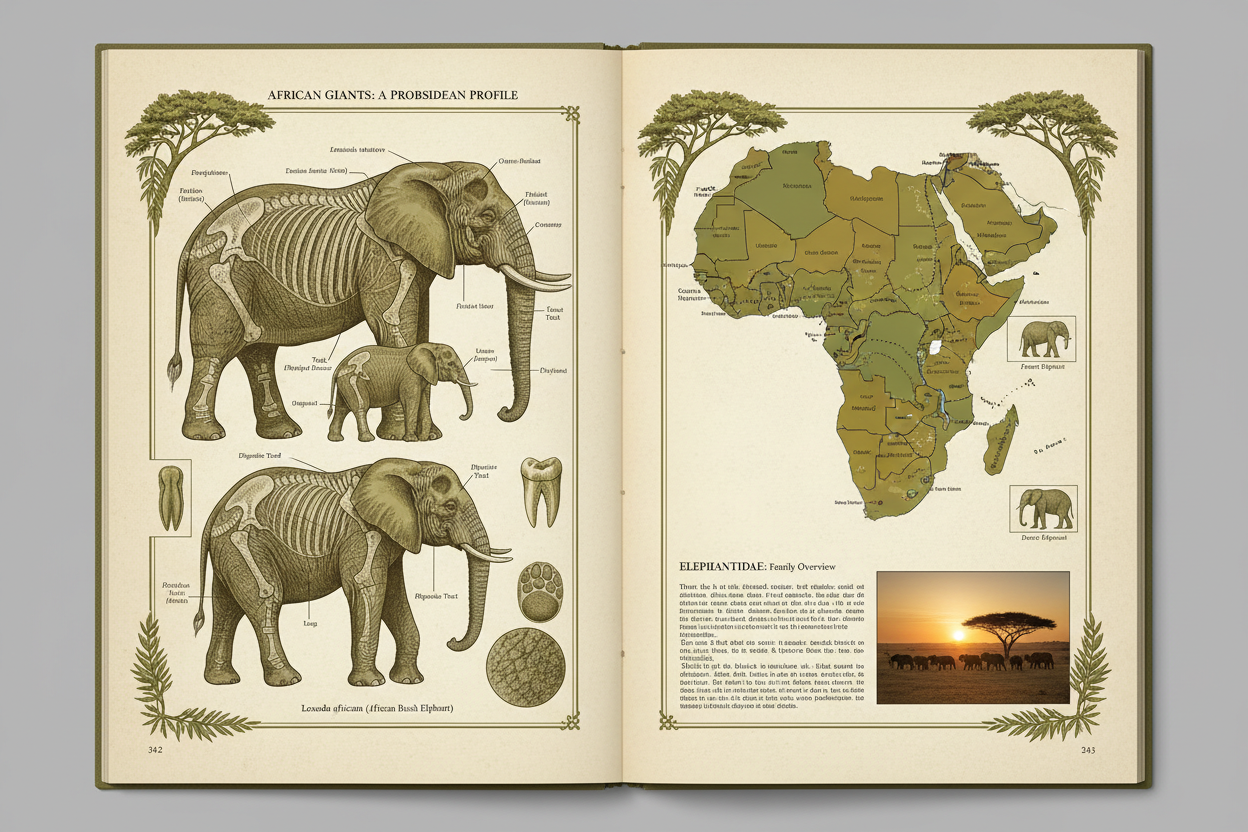 Encyclopedia spread - elephant family