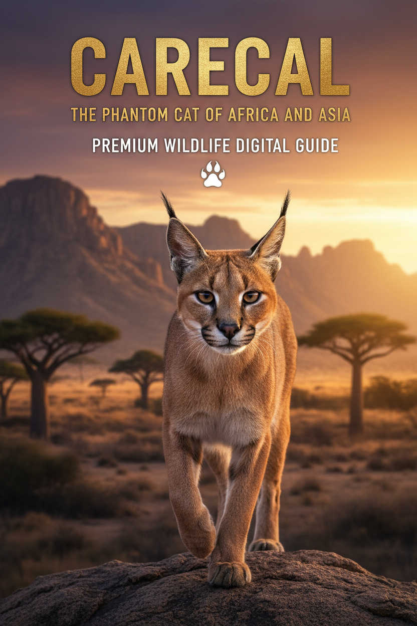 Caracal with tufted ears at sunset