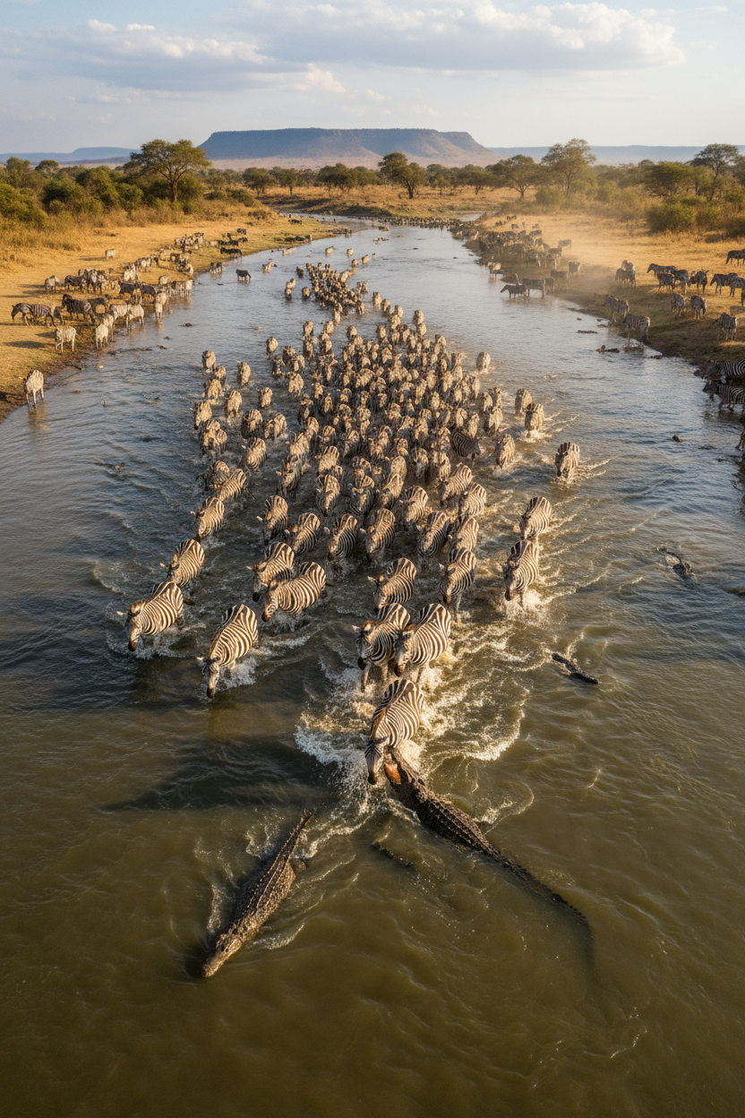 Zebra river crossing Great Migration