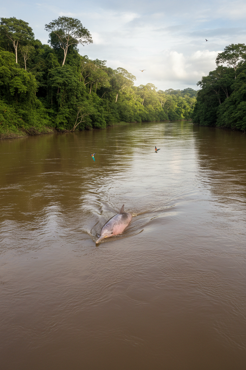 Pink river dolphin swimming