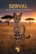 Serval in golden African grassland