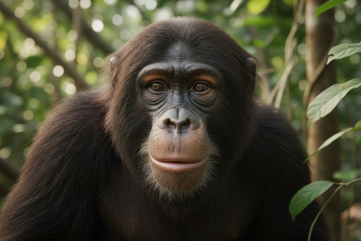 Bonobo close-up portrait showing intelligent expressive eyes