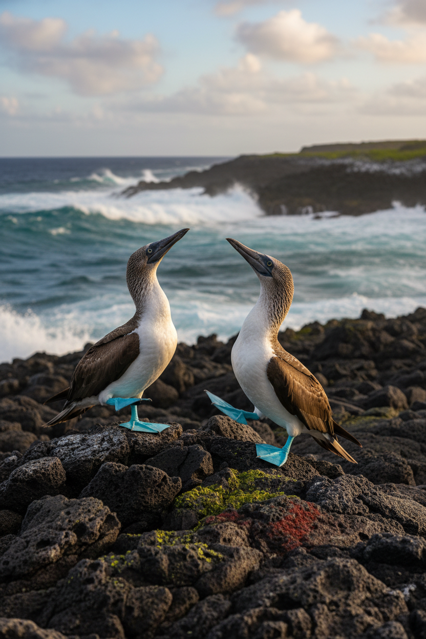 Blue-footed boobies mating dance