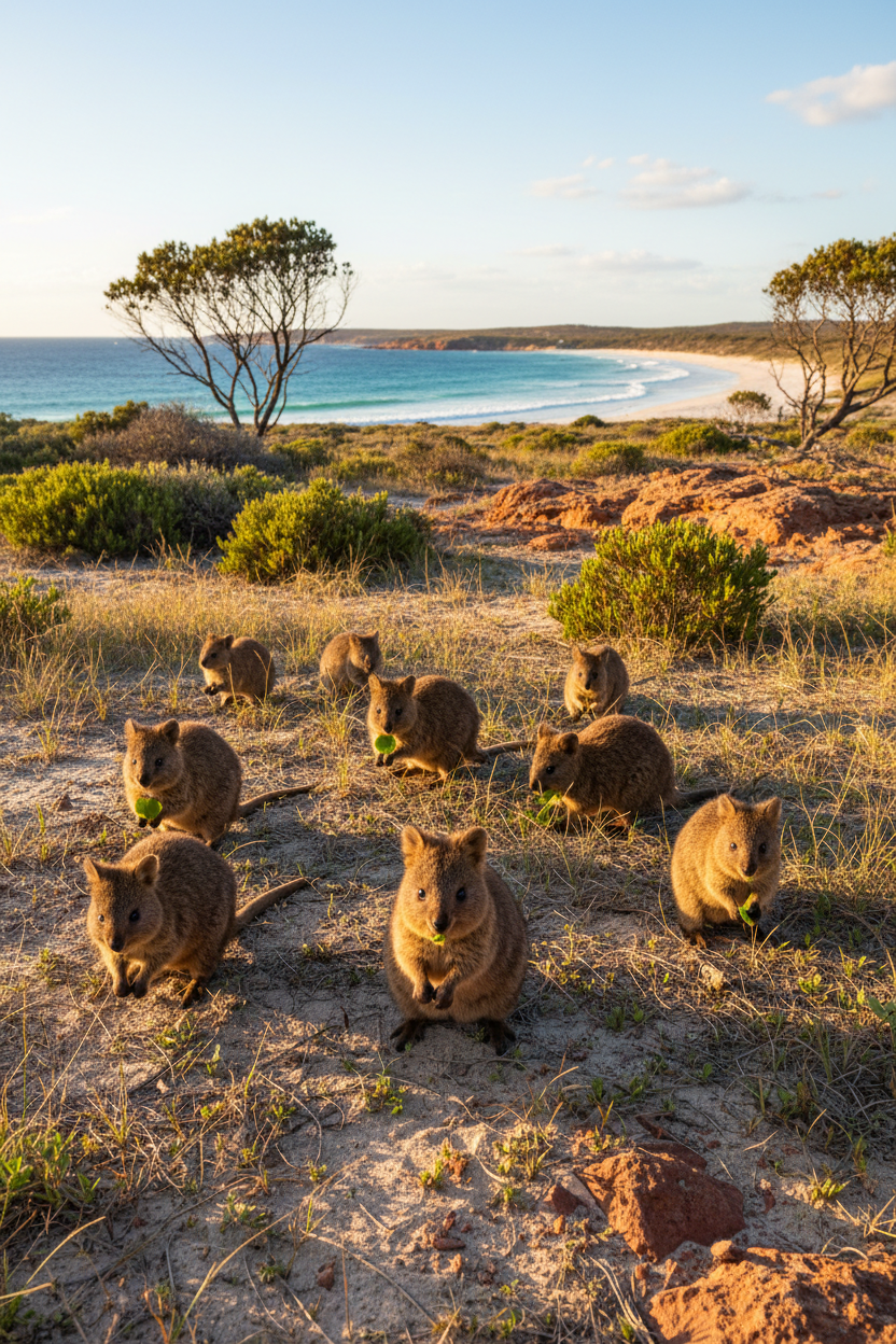 Group of quokkas on Rottnest Island