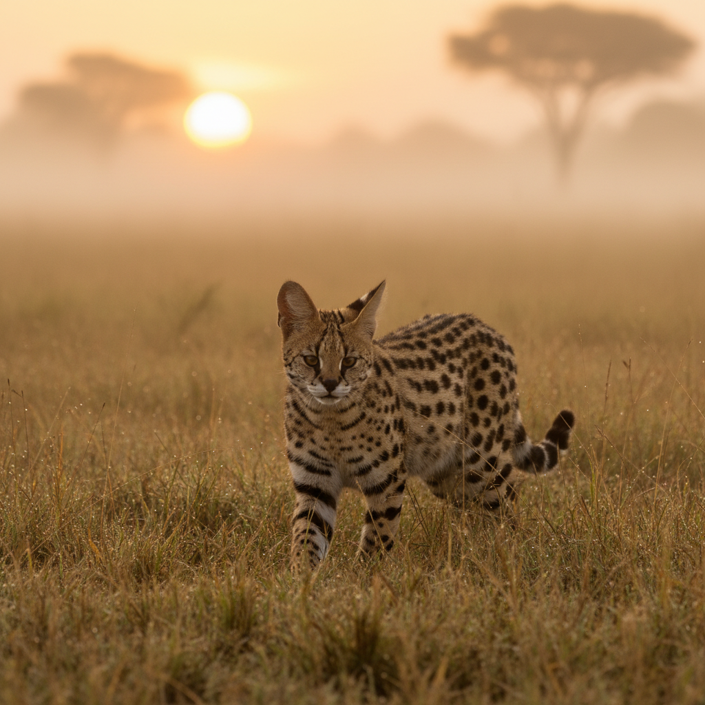 Serval hunting in grass