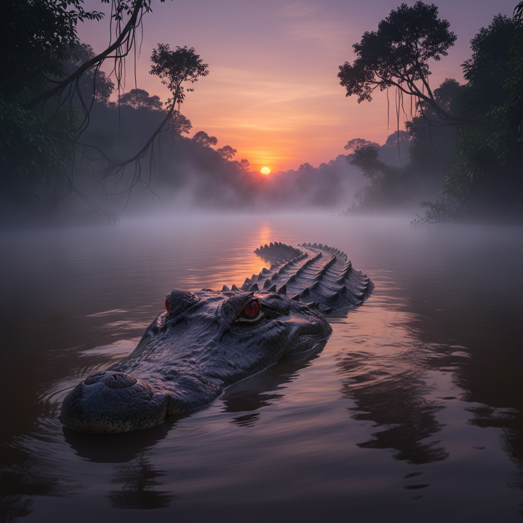 Black caiman in Amazon river