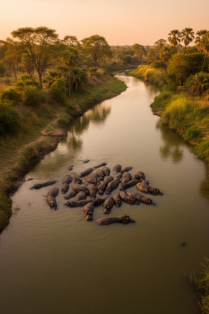 Hippo pod in river