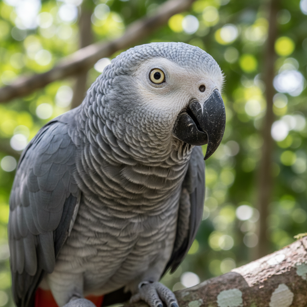African grey parrot close up portrait
