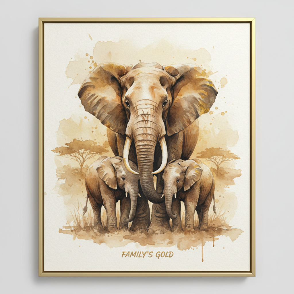 Elephant family watercolour print