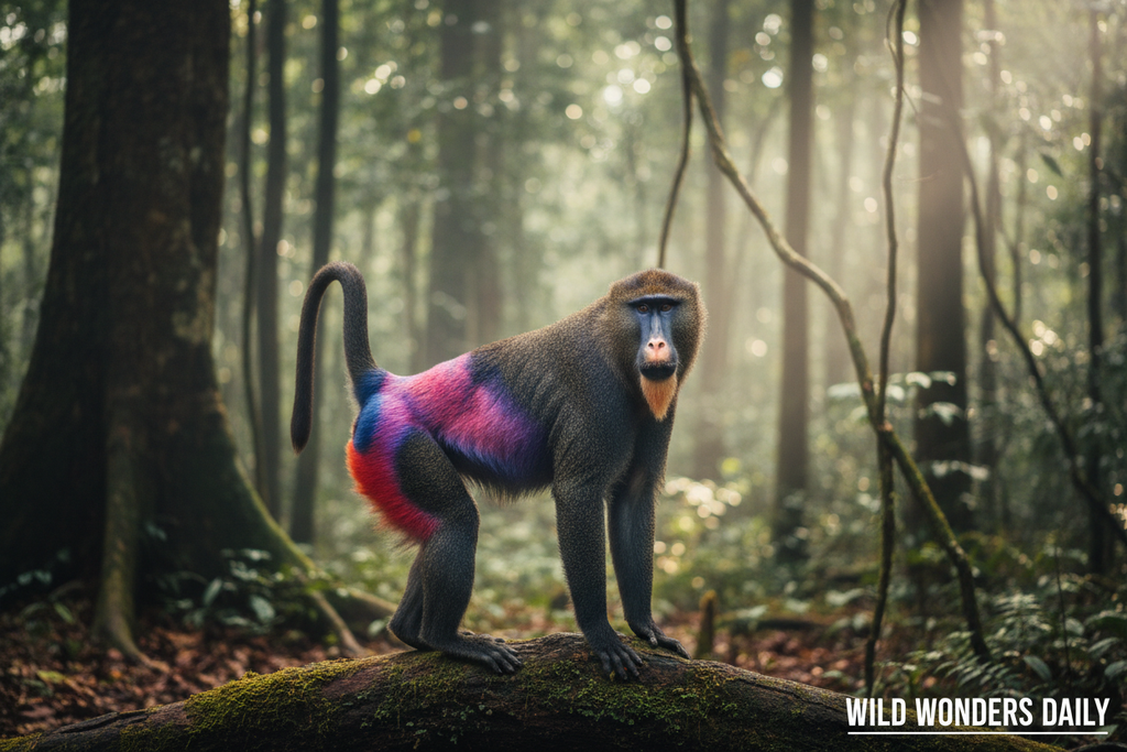 Male drill monkey displaying vivid multicoloured rump