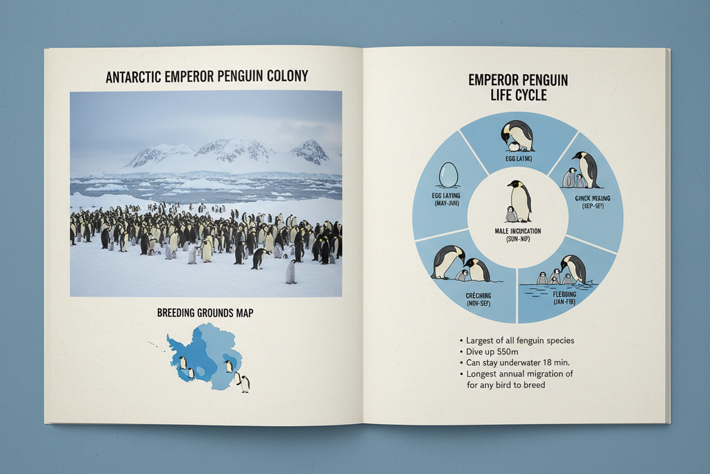 Penguin colony Antarctica pages