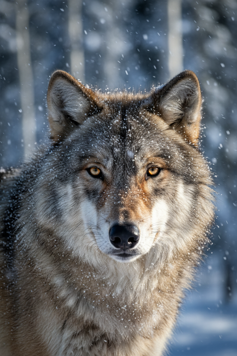 Grey wolf close up portrait