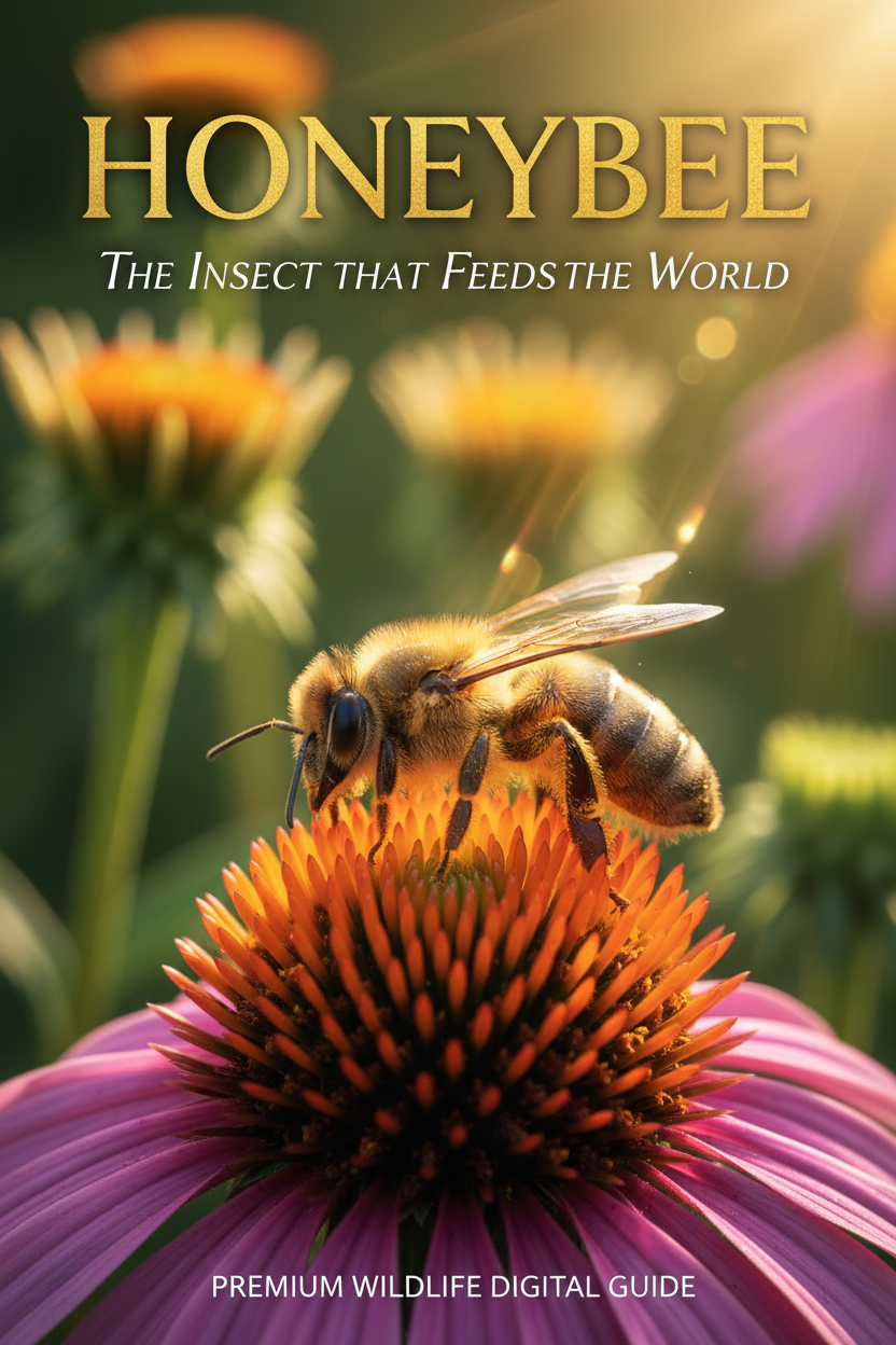 Honeybee on wildflower with pollen