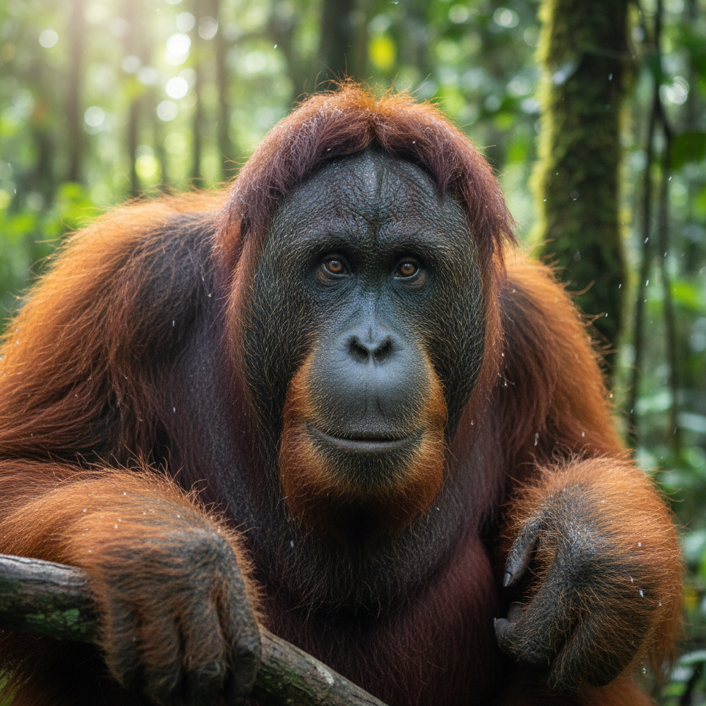 Bornean orangutan male portrait with cheek pads
