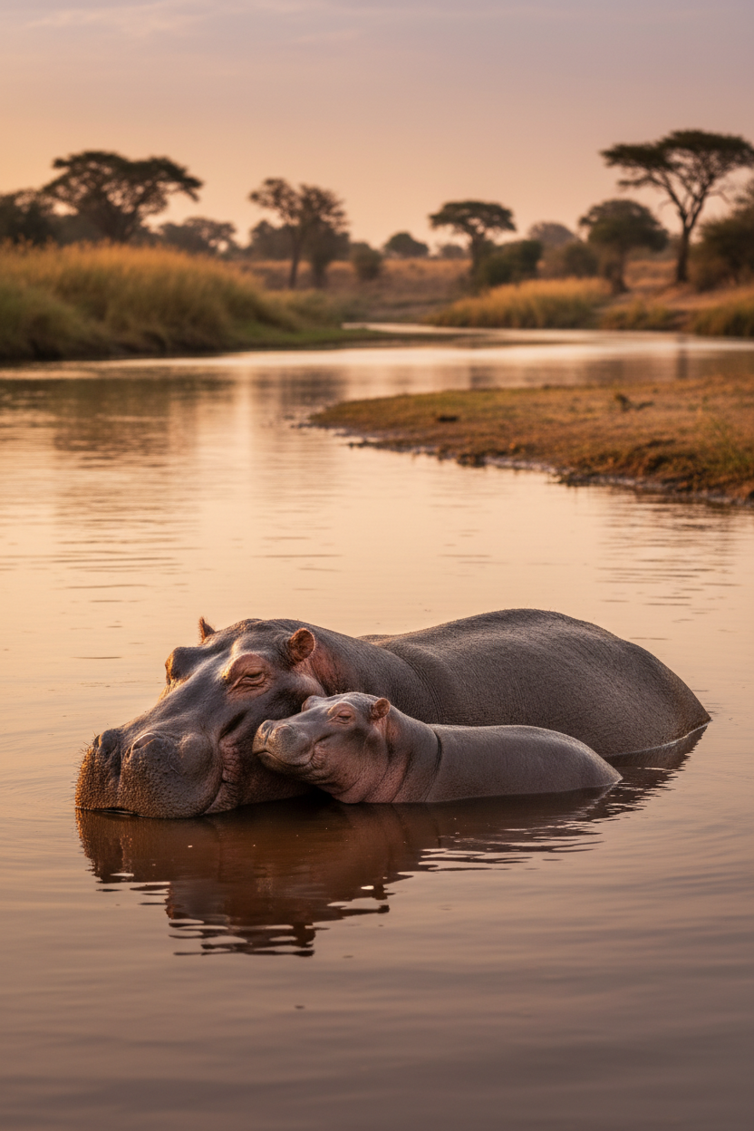 Mother hippo with calf