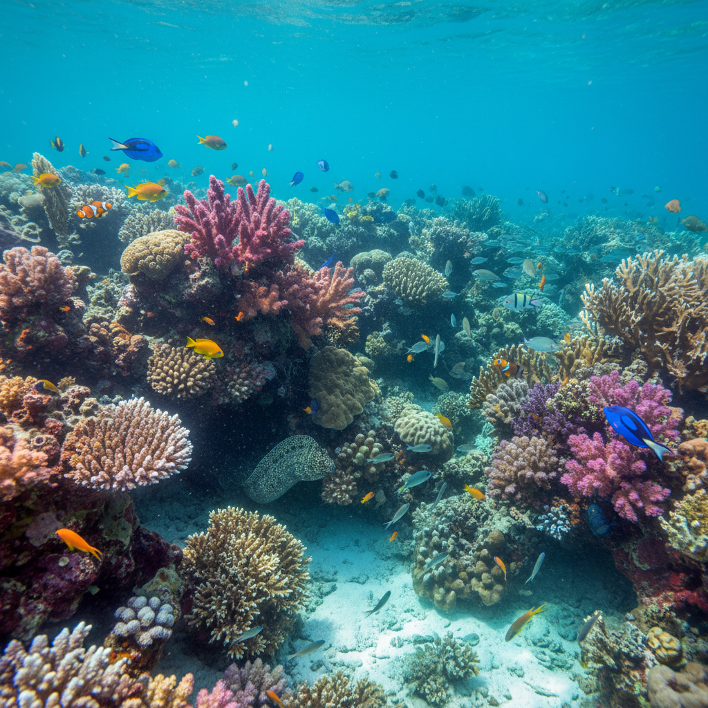 Vibrant coral reef ecosystem with tropical fish