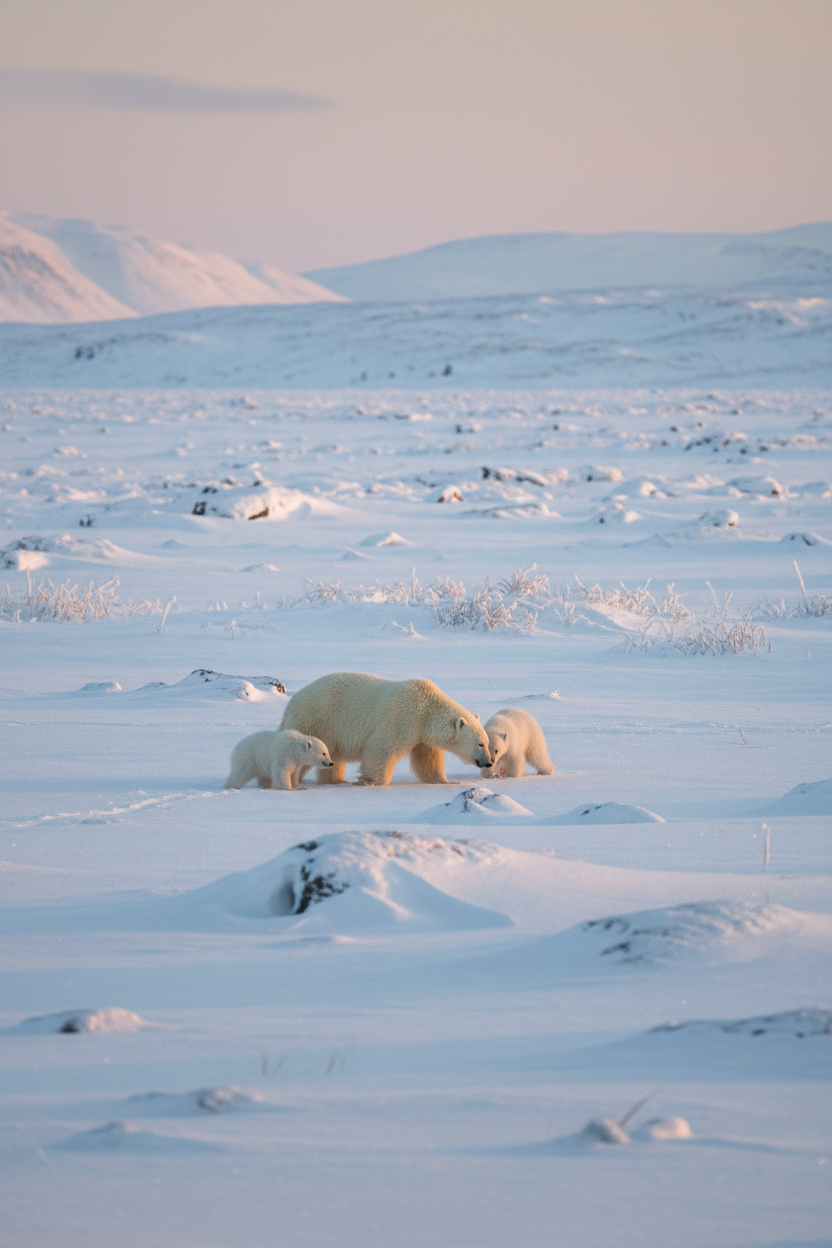 Polar bear mother with cubs