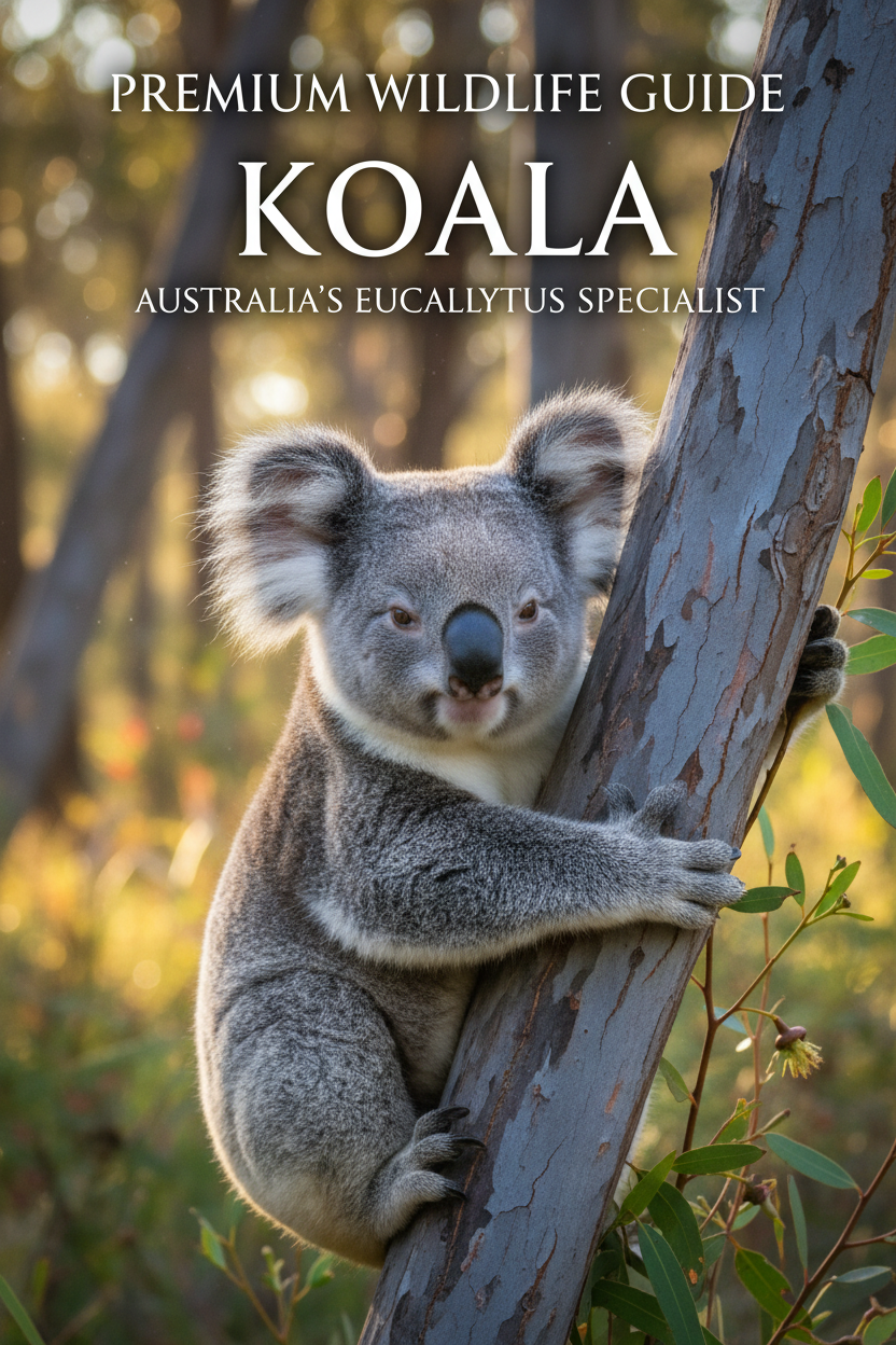Koala clinging to eucalyptus tree