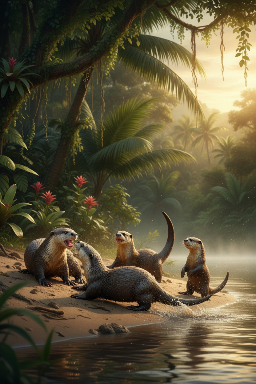 Giant river otter family