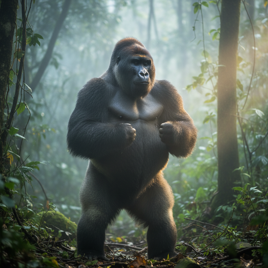 Silverback gorilla beating chest