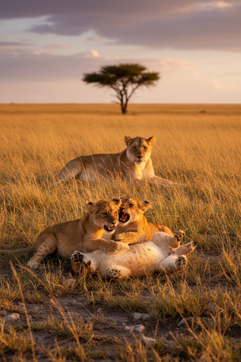 Lion cubs playing