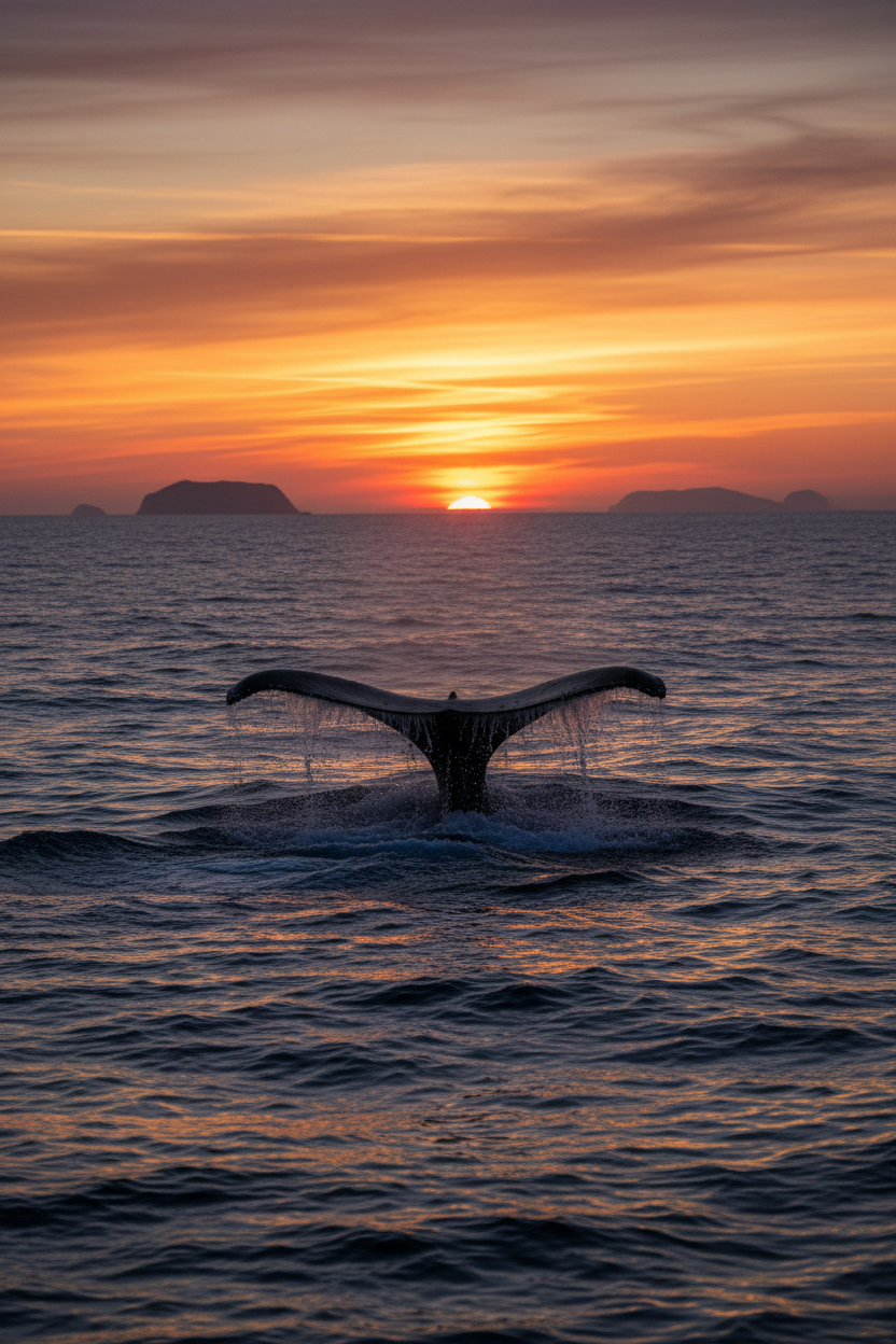 Whale tail fluke at dusk