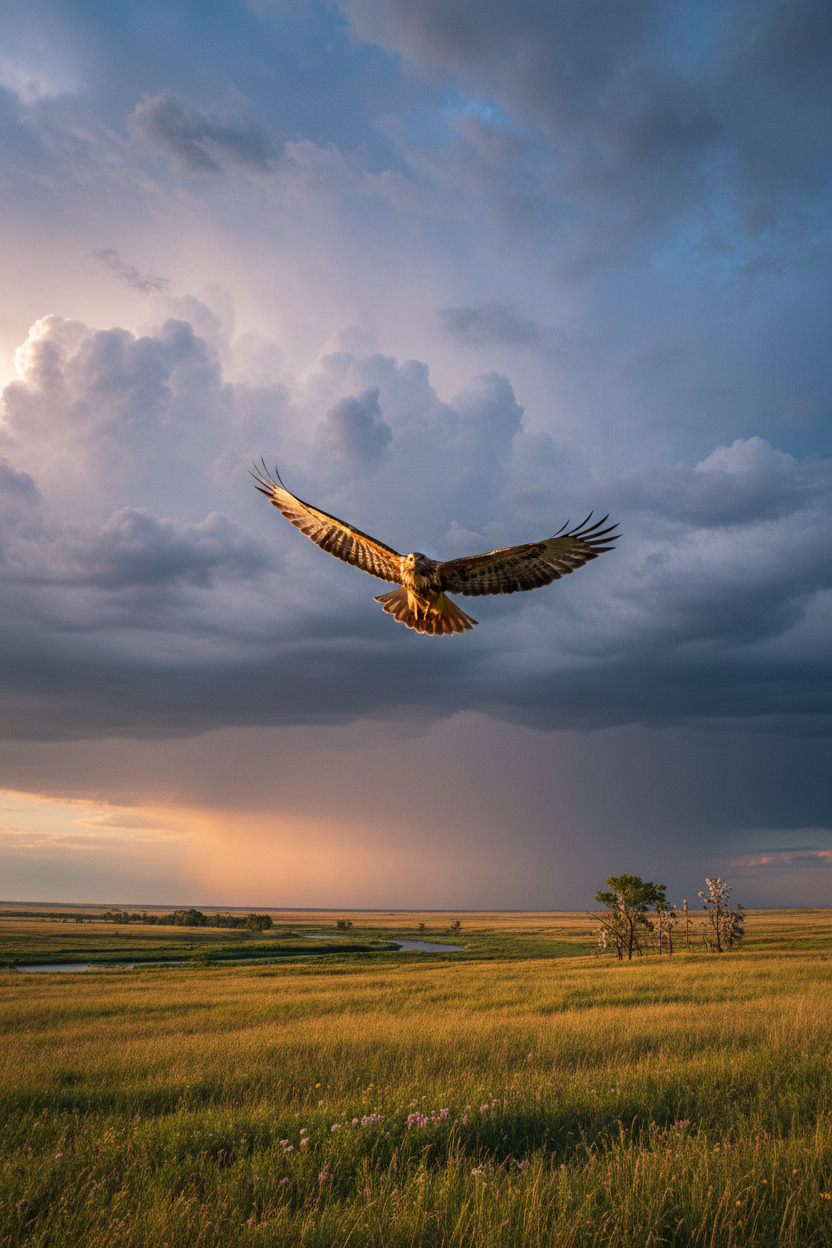 Red-tailed hawk soaring