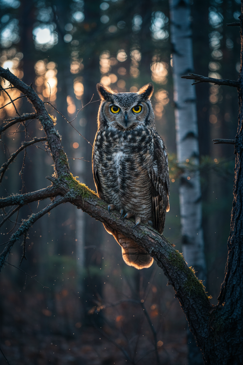 Great horned owl at dusk