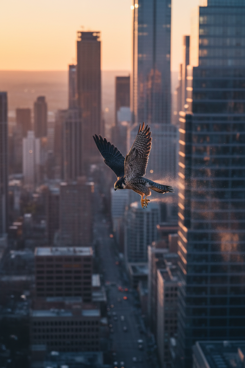 Peregrine falcon diving