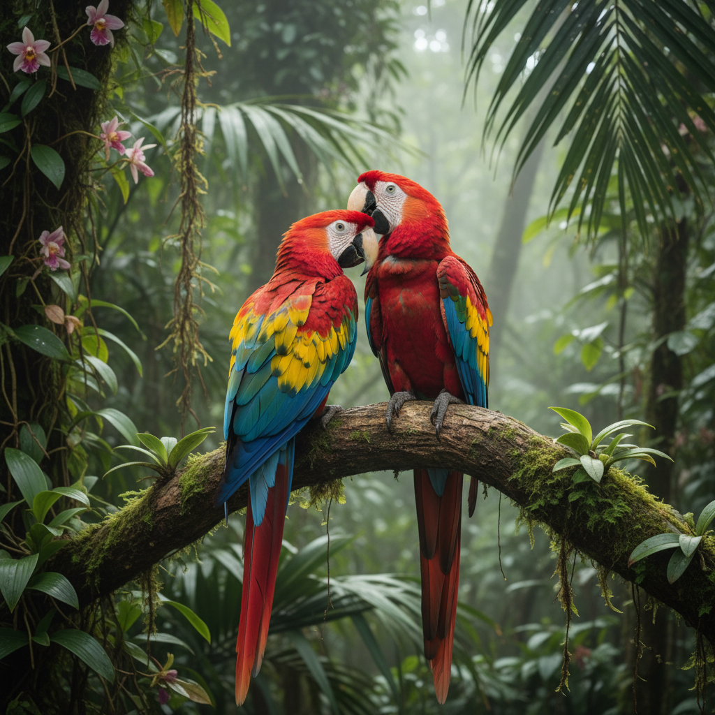 Scarlet macaw pair