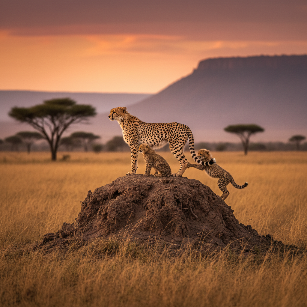 Cheetah mother with cubs
