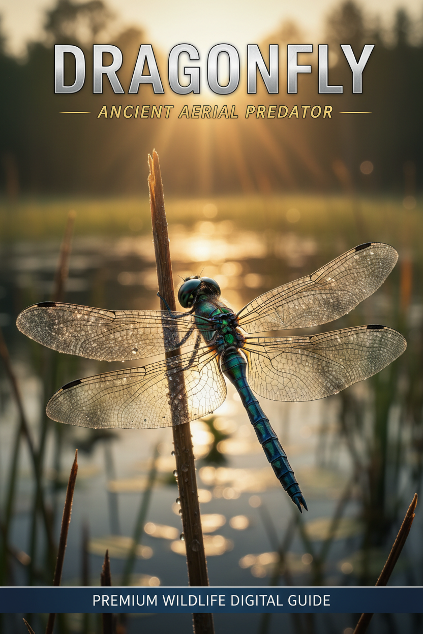 Dragonfly perched on reed
