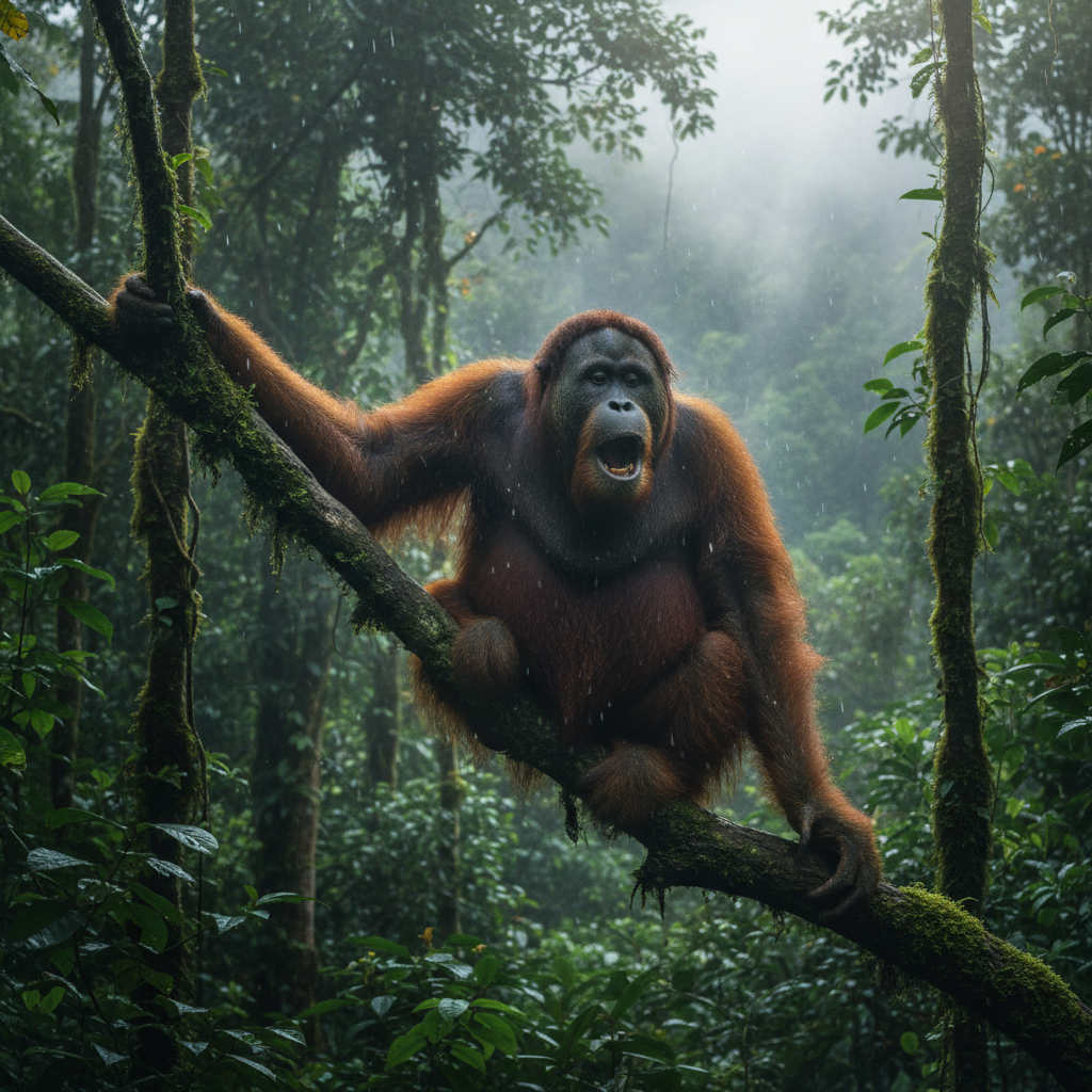 Sumatran orangutan male calling