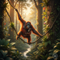 Orangutan mother and baby in Borneo