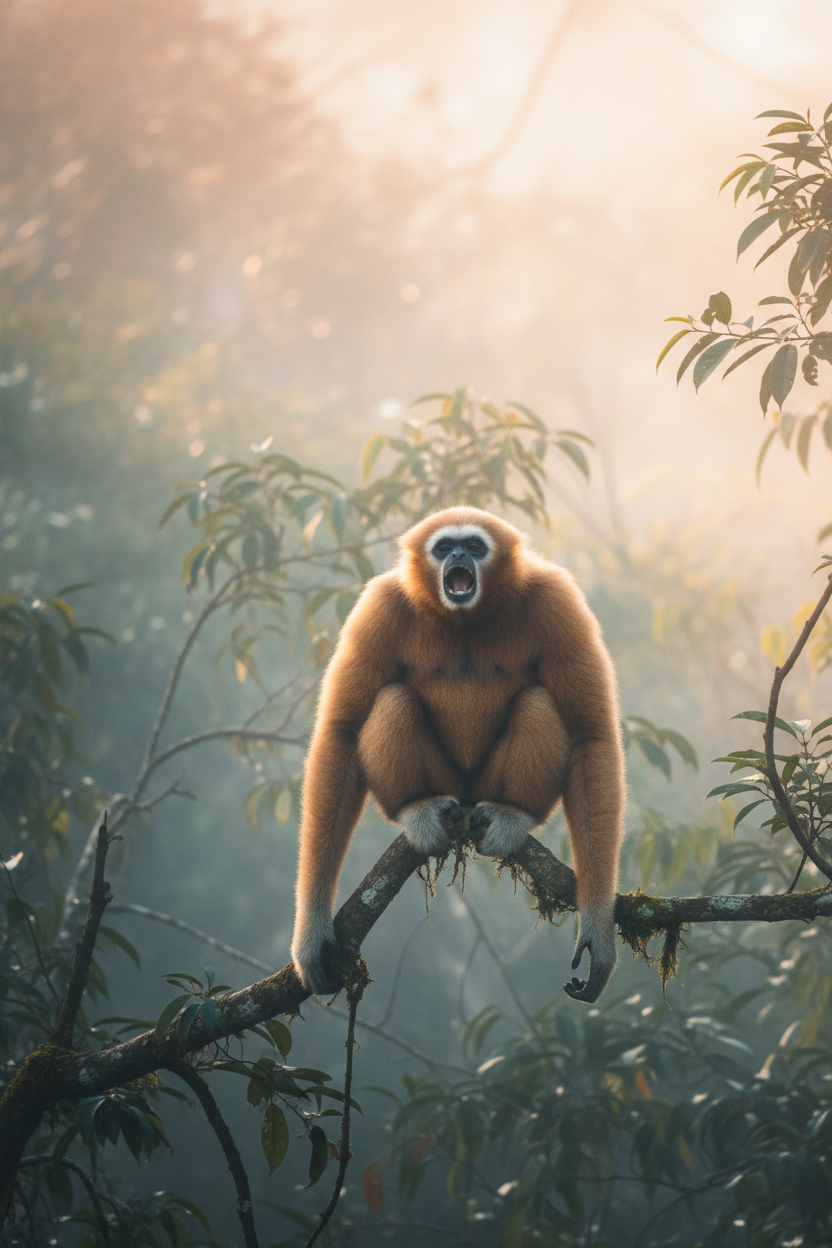 Gibbon singing at dawn