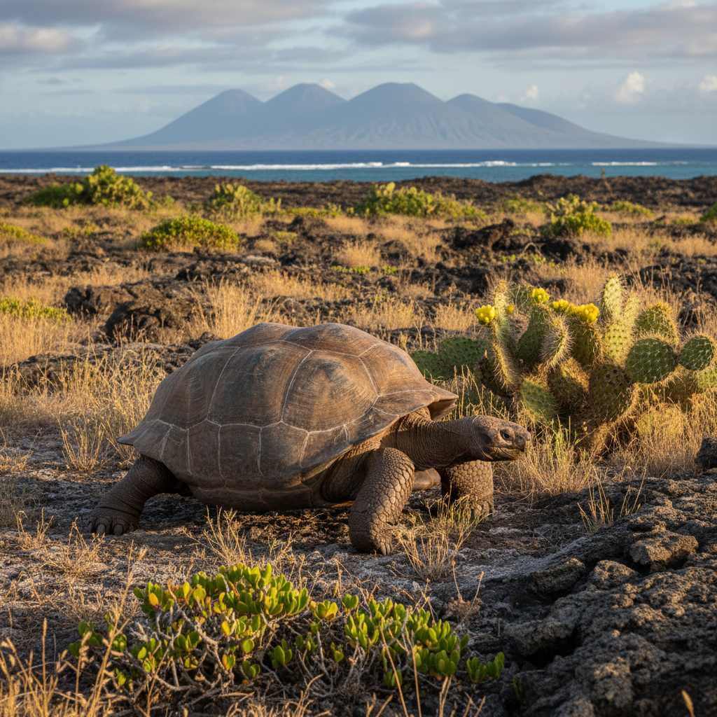 Galapagos giant tortoise walking in natural habitat