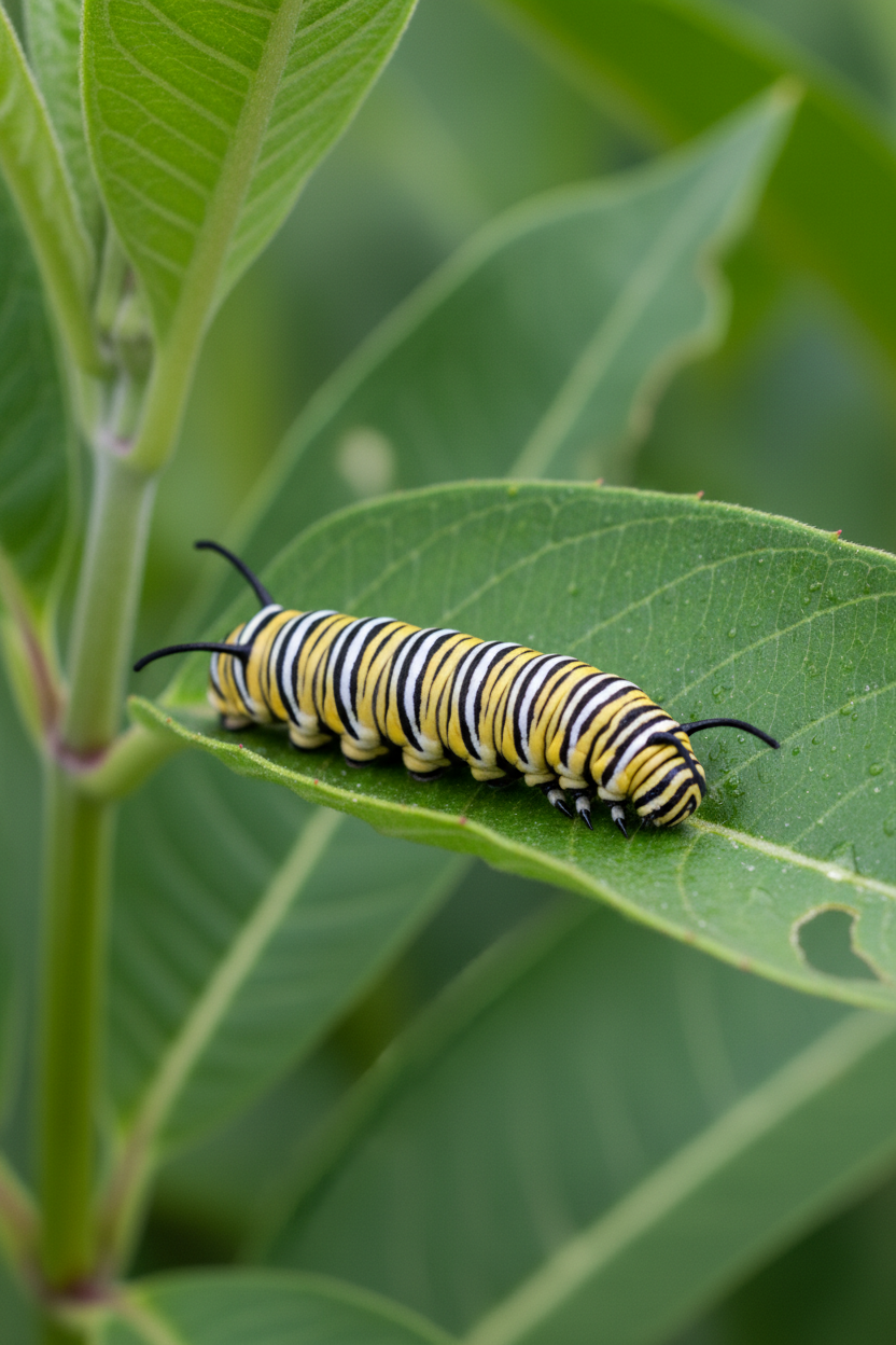 Monarch caterpillar on milkweed